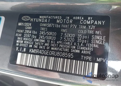 2024 Hyundai Palisade Sel z USA, uszkodzony, nr VIN KM8R4DGE0RU808595